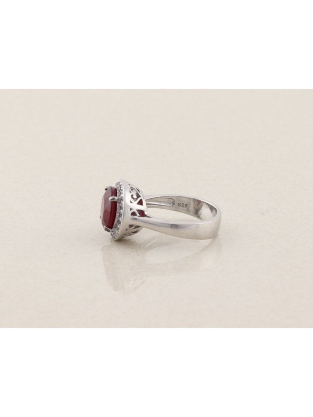 Sterling Silver Niassa Ruby and White Zircon Halo Ring Size 9 - Picture 7 of 7